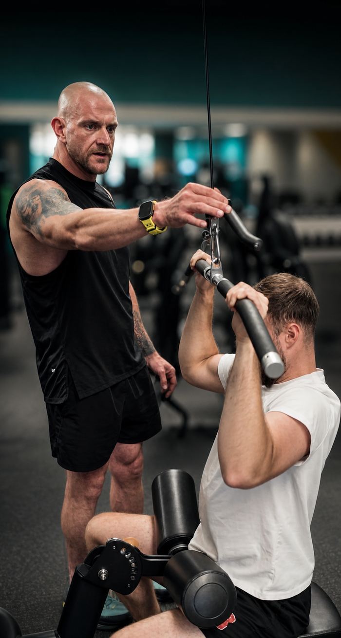 Julian coaching a client in person at PureGym Blackwood